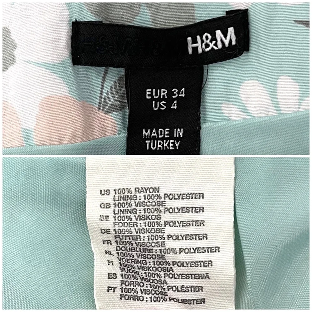 H&M- Mint Floral Midi Skirt Size 4_7